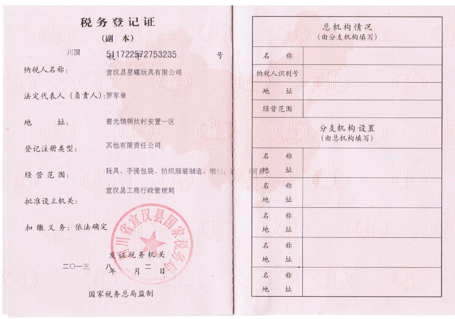 Tax Registration Certificate