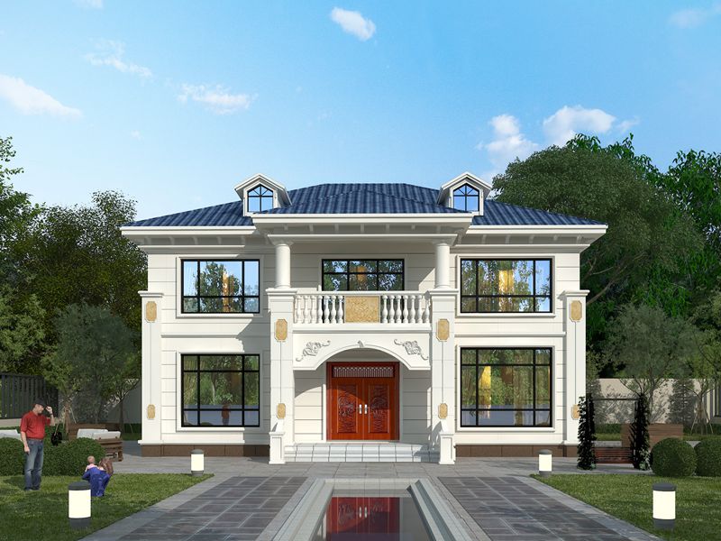 带罗马柱新农村二层自建小别墅设计施工图，简单自建房设计图